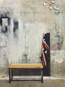 Industrial Shoe Bench with American oak top